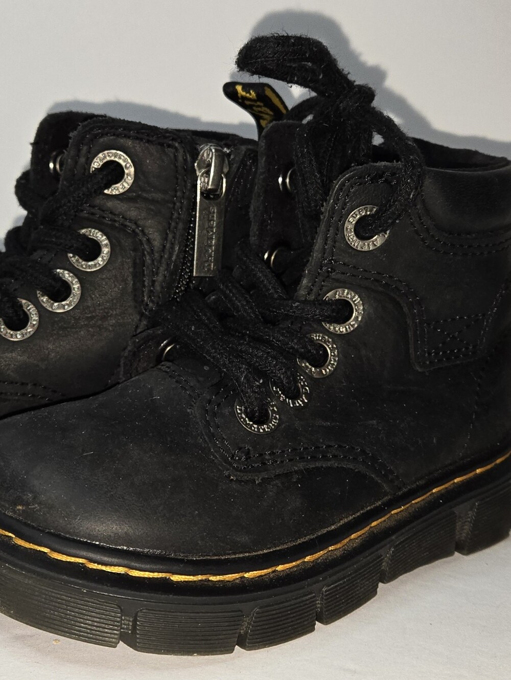 Dr. Martens Raffe Ankle Combat Boots Leather Black Toddler Side Zip US 8 UK 7